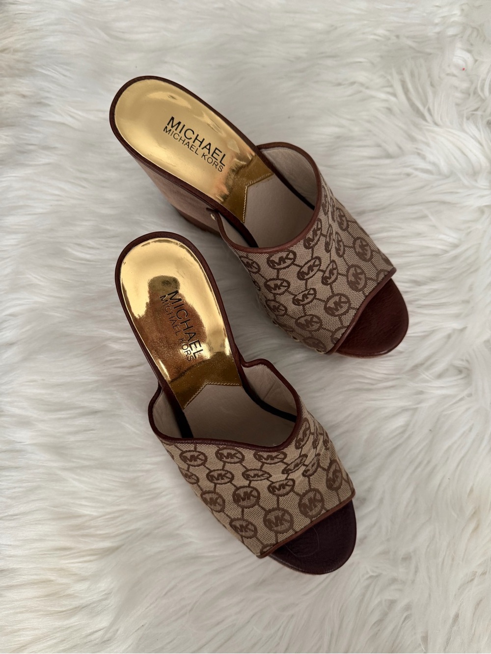 Michael Kors Belinda Mule Brown Logo Jacquard Open-Toe Slide Mules